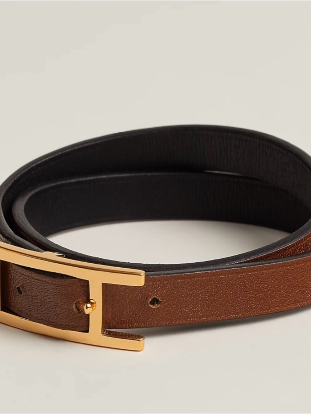 Hermes Brown Leather Bracelet with Gold 'H' Buckle